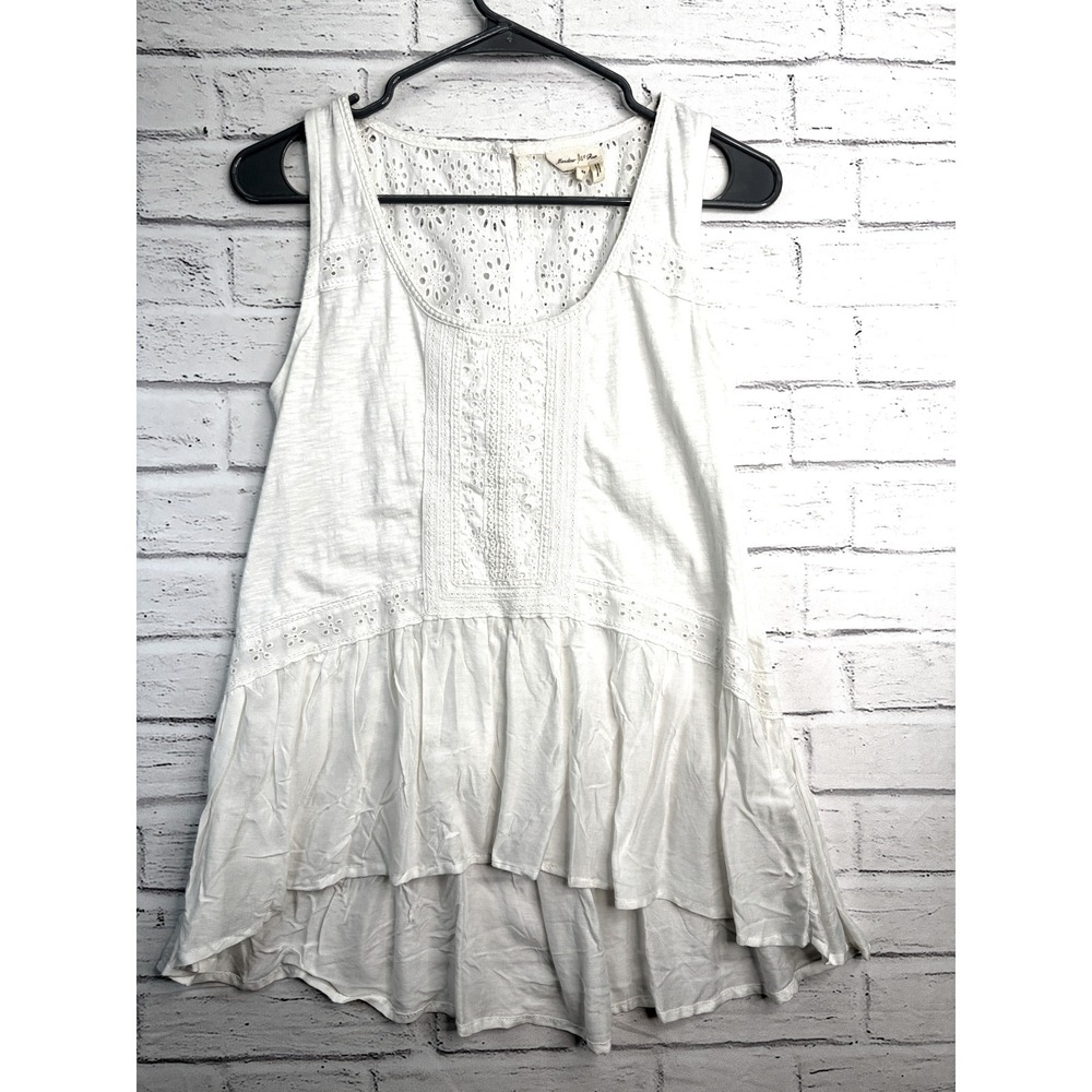 Meadow Rue Anthropologie White Eyelet Lace Peplum Tank Top XS Boho Sleeveless